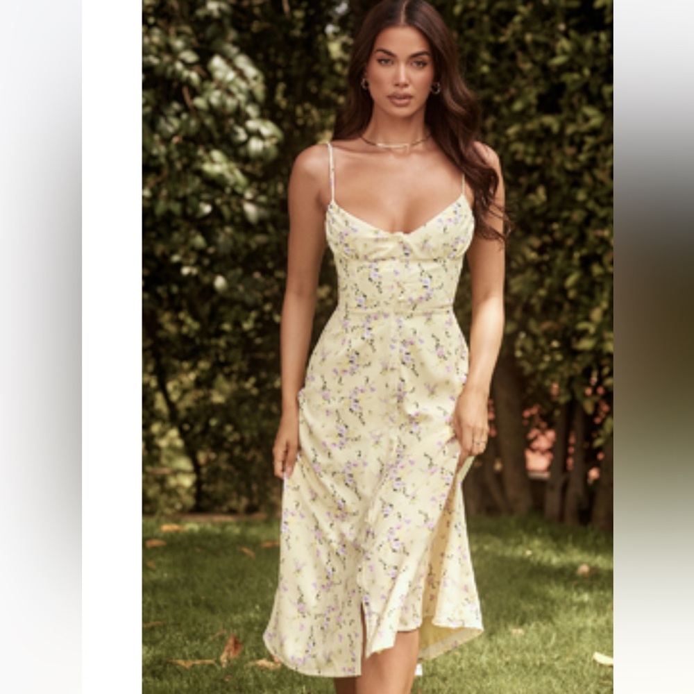 House of CB Yellow Floral Midi Dress